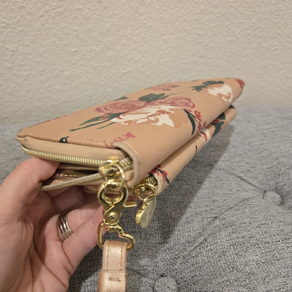 Betsey Johnson Pink Floral Wristlet Clutch